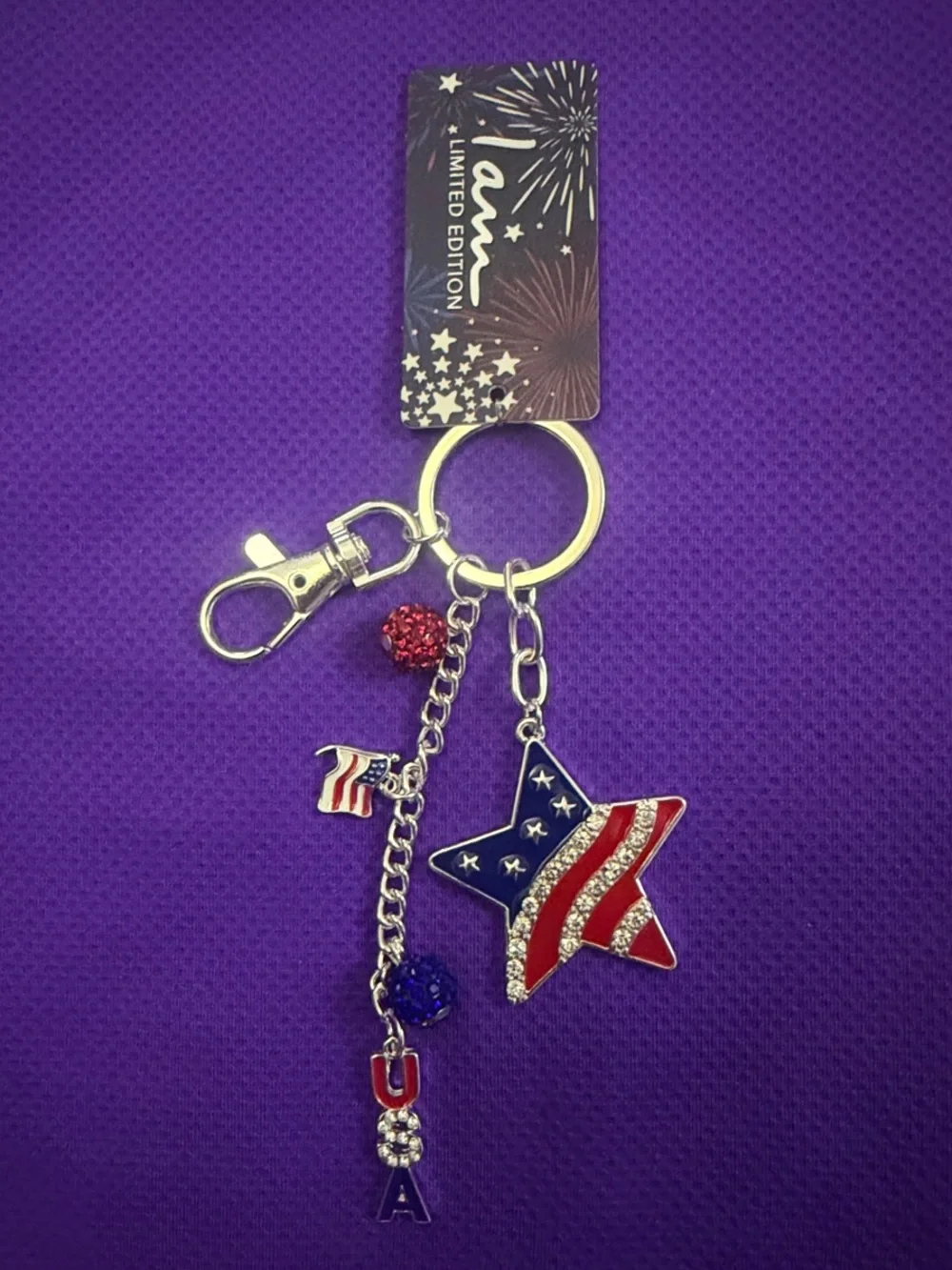 🇺🇸Limited Edition Patriotic Star Key Chain / Bag Charm - Red, White & Blue